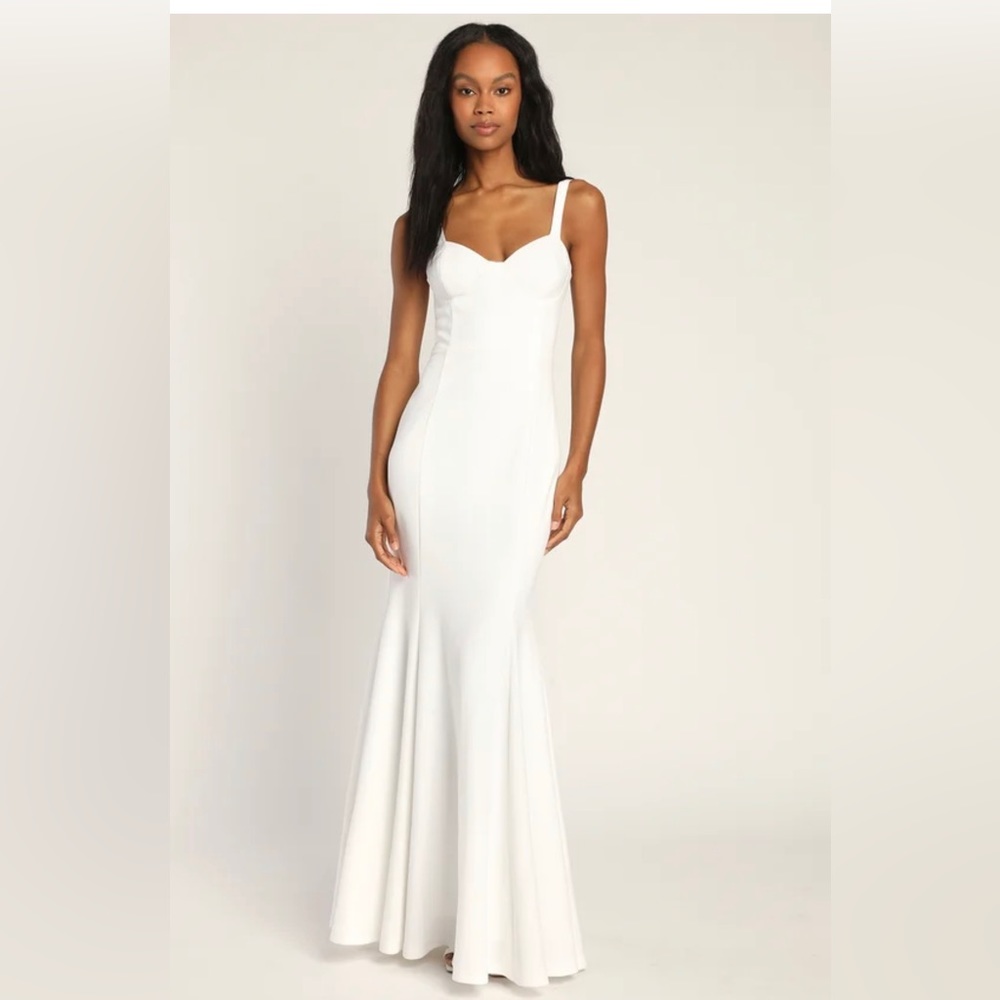 Lulu’s Happy Romantic White Bustier Mermaid Maxi dress